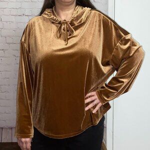 !Sz.3X*Qianming*Brown/Gold Velour-Like Hoodie Top Pullover